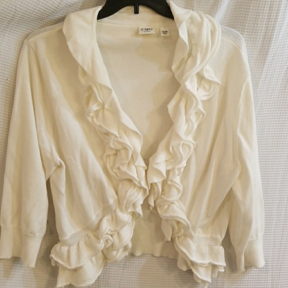 Cream ruffled knit shrug